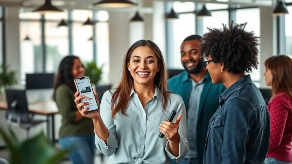 Equipe brasileira analisando dados do TikTok em coworking moderno