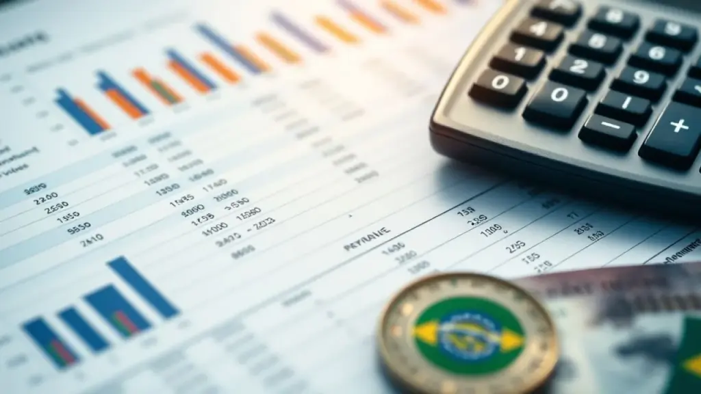 Planilha financeira com KPIs destacados e calculadora, representando gestão contábil.