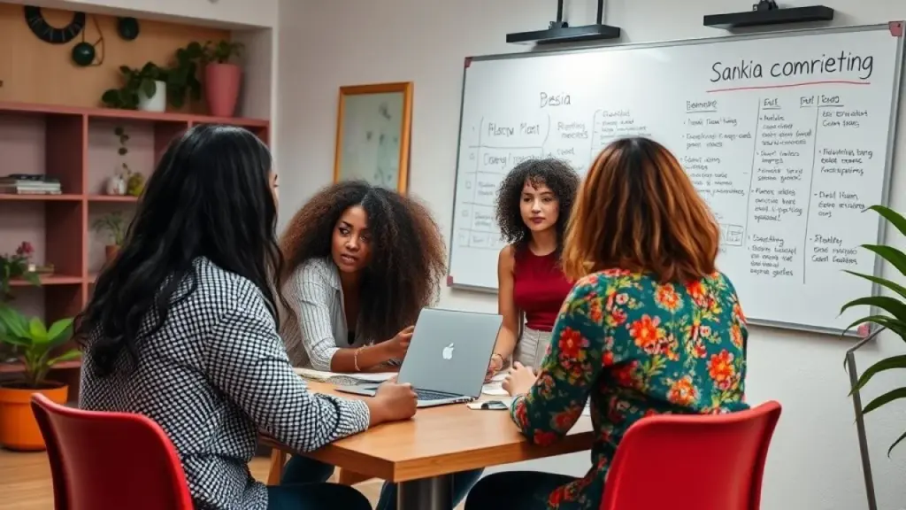Equipe brasileira criando campanha de marketing de influência.