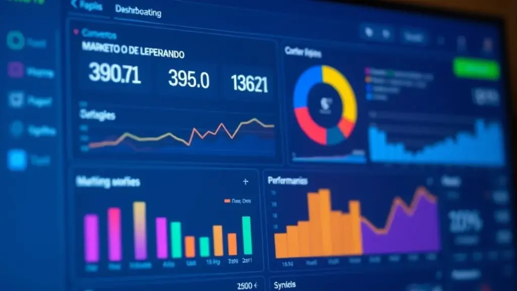 Dashboard de marketing digital mostrando métricas de ROI em português.