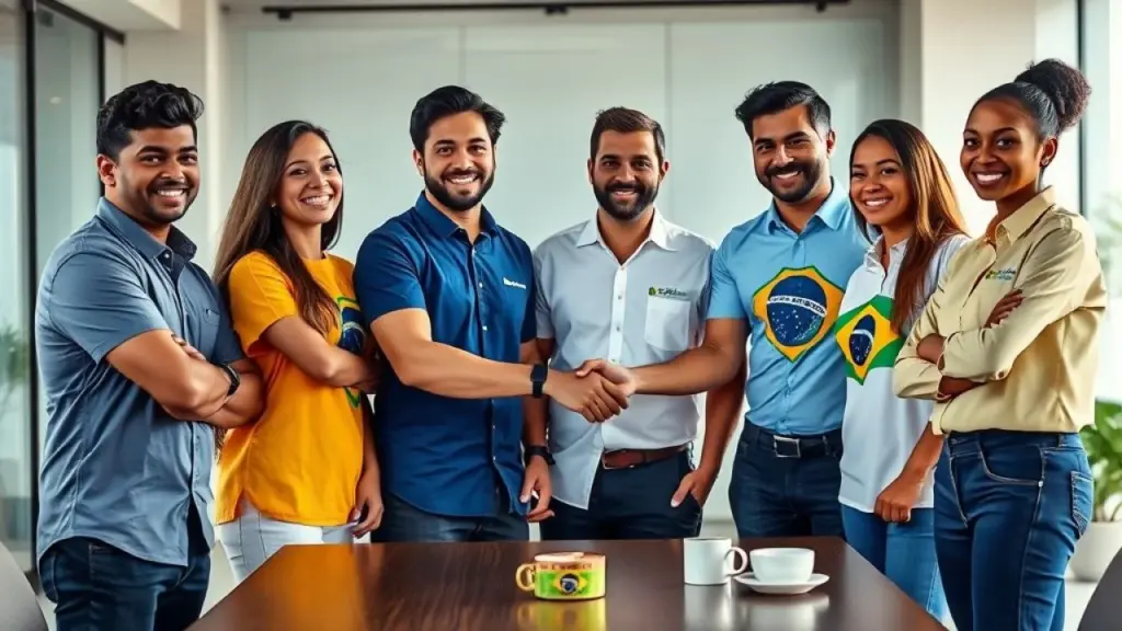 Equipes de Marketing e Vendas brasileiras integradas e colaborativas.