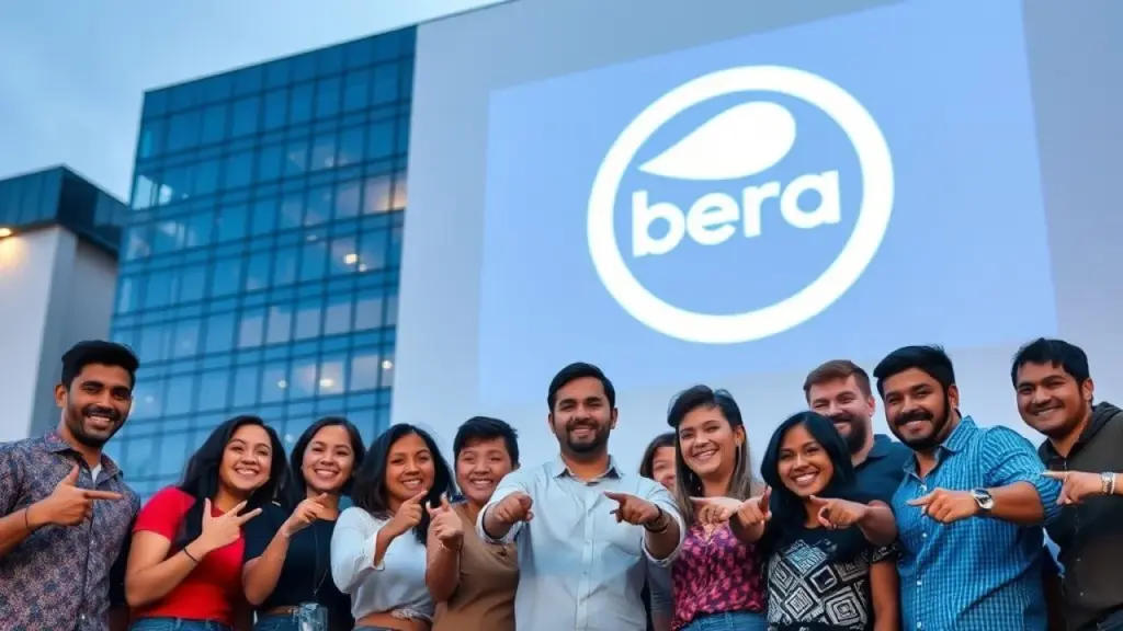 Brasileiros sorrindo ao ver logo da marca projetado em prédio