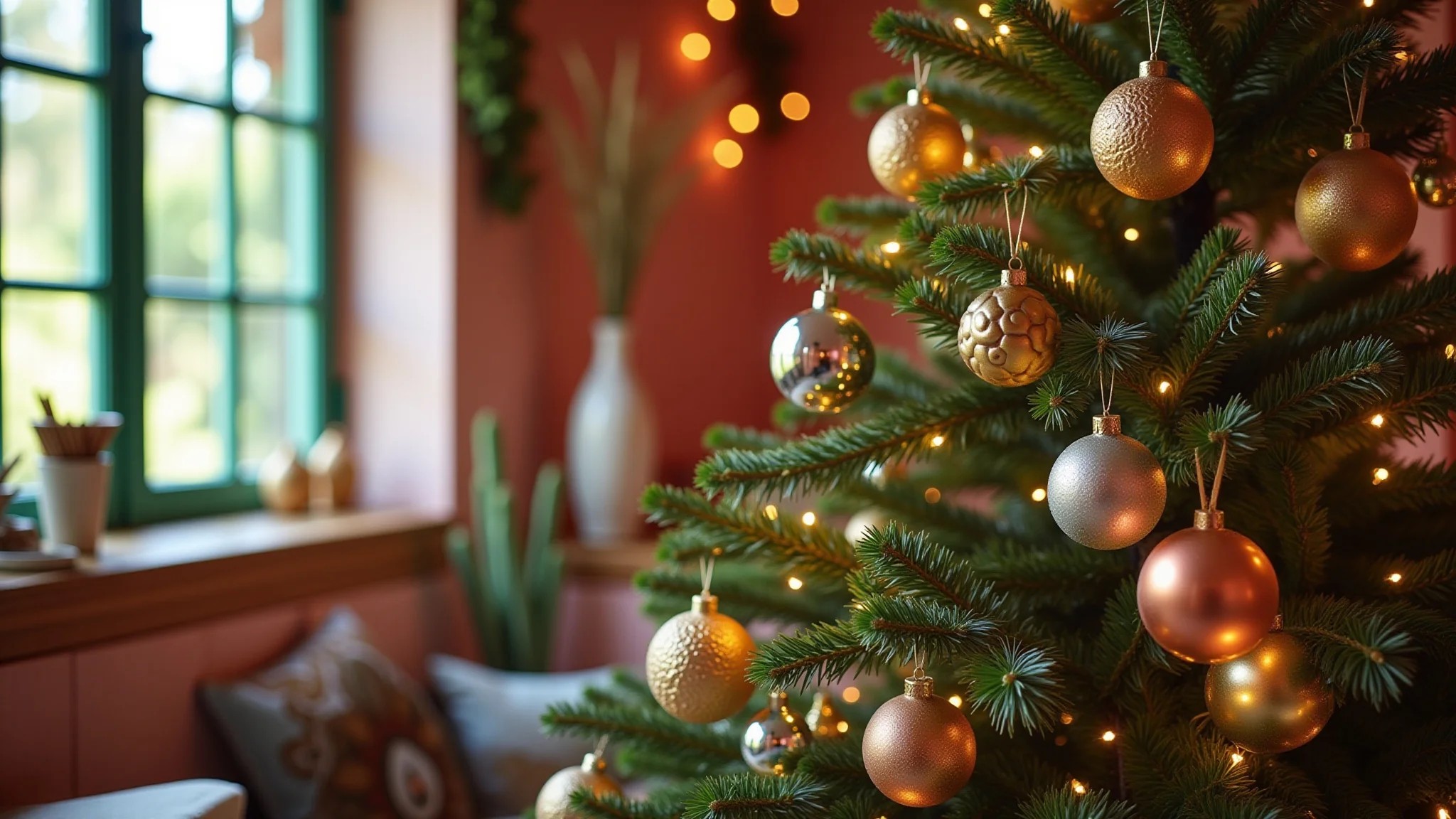 Decorações de Natal DIY festivas em um lar brasileiro vibrante e aconchegante.