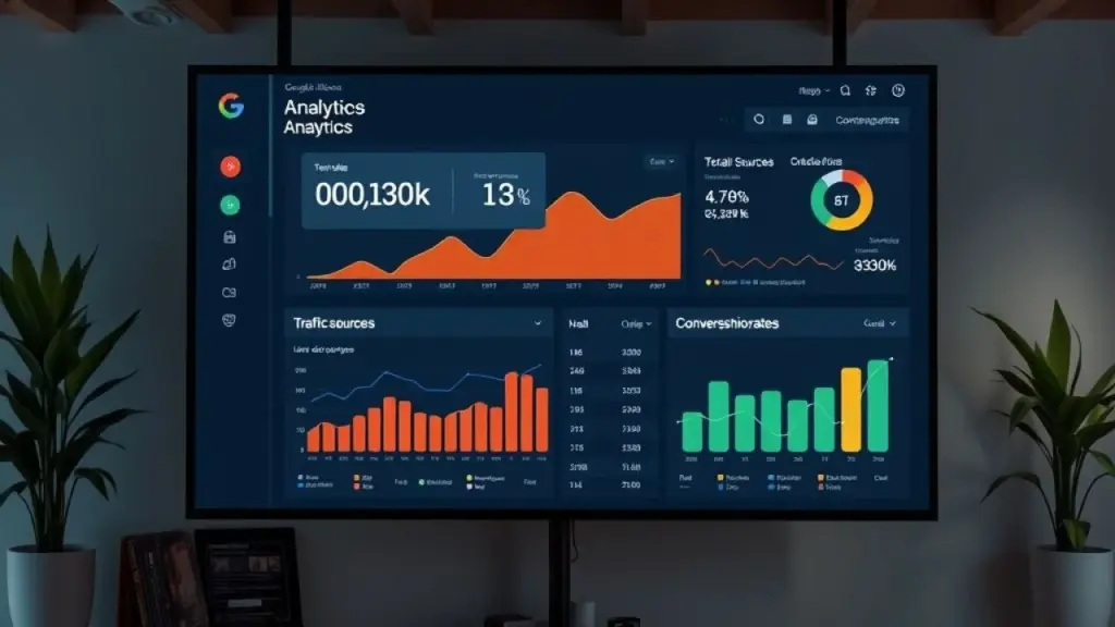 Painel do Google Analytics com principais métricas em destaque.