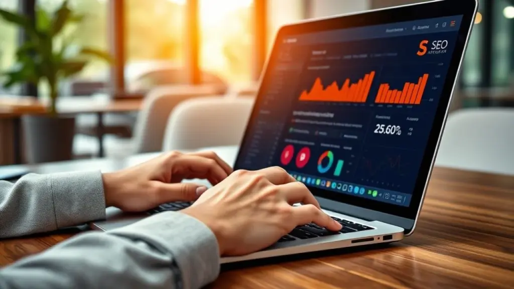 Otimização de site em laptop em escritório no Brasil