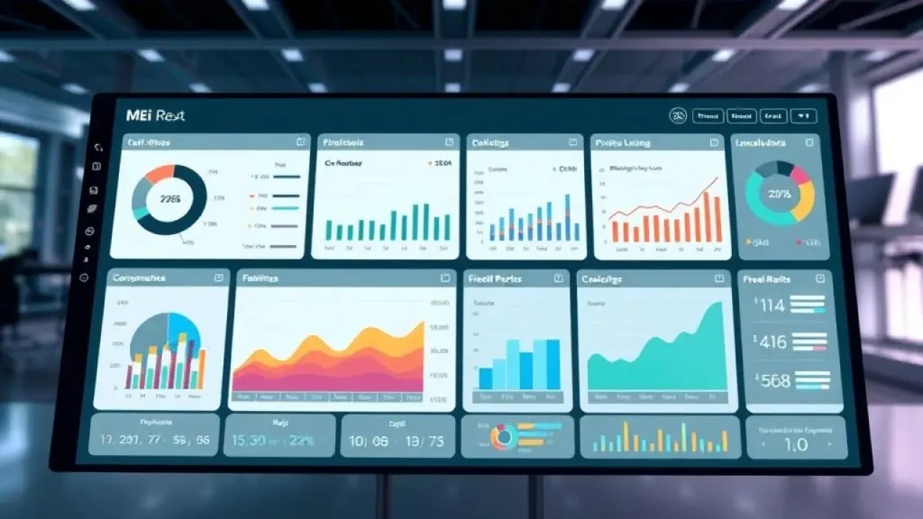 Painel digital com relatórios financeiros para MEI em português.