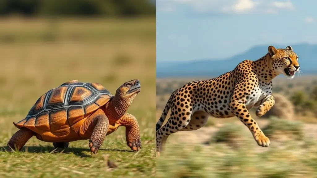 Split image: Left side shows traditional marketing with a slow-moving tortoise, right side shows Marketing Tradicional (tartaruga) vs Growth Hacking (guepardo)