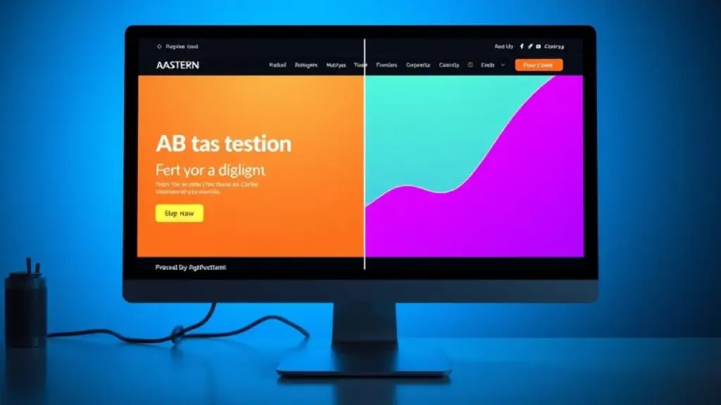 Tela dividida mostrando testes A/B de landing page.