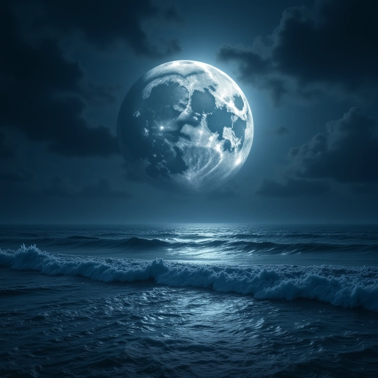 A Lua influenciando as marés oceânicas, ilustrando a dança cósmica da gravidade.