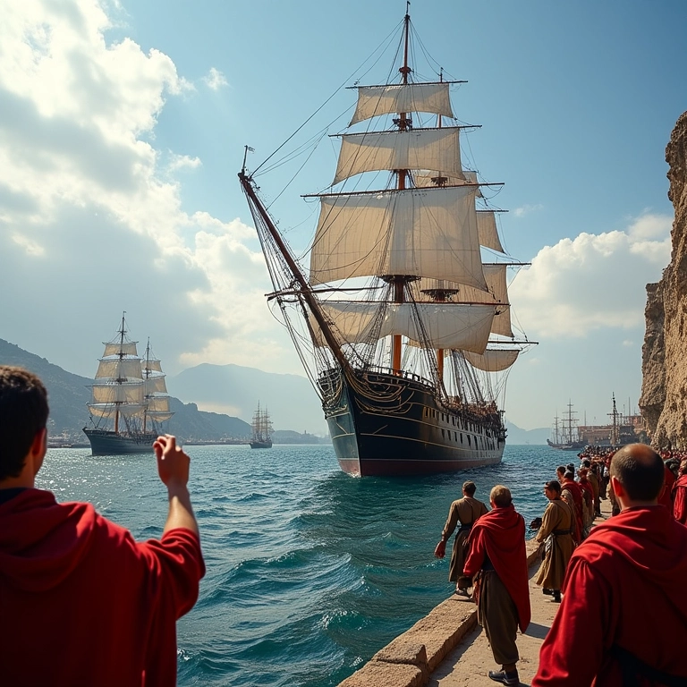 A nau Victoria retornando à Espanha após completar a circum-navegação.