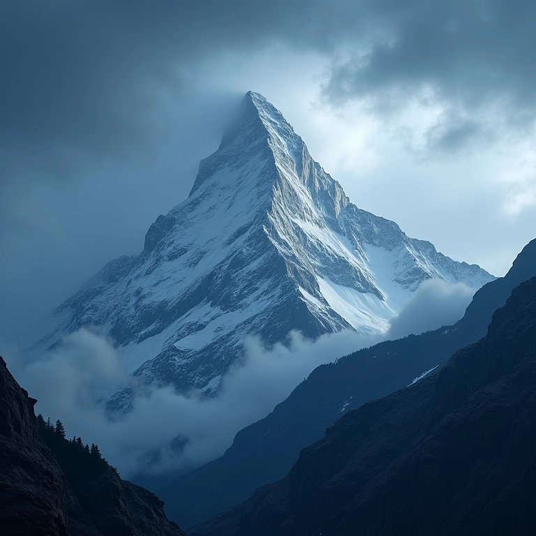 A temível montanha K2 sob céus tempestuosos.