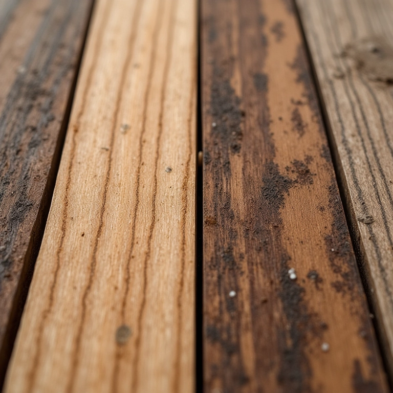 A textura e a beleza de diferentes tipos de madeira de demolição.