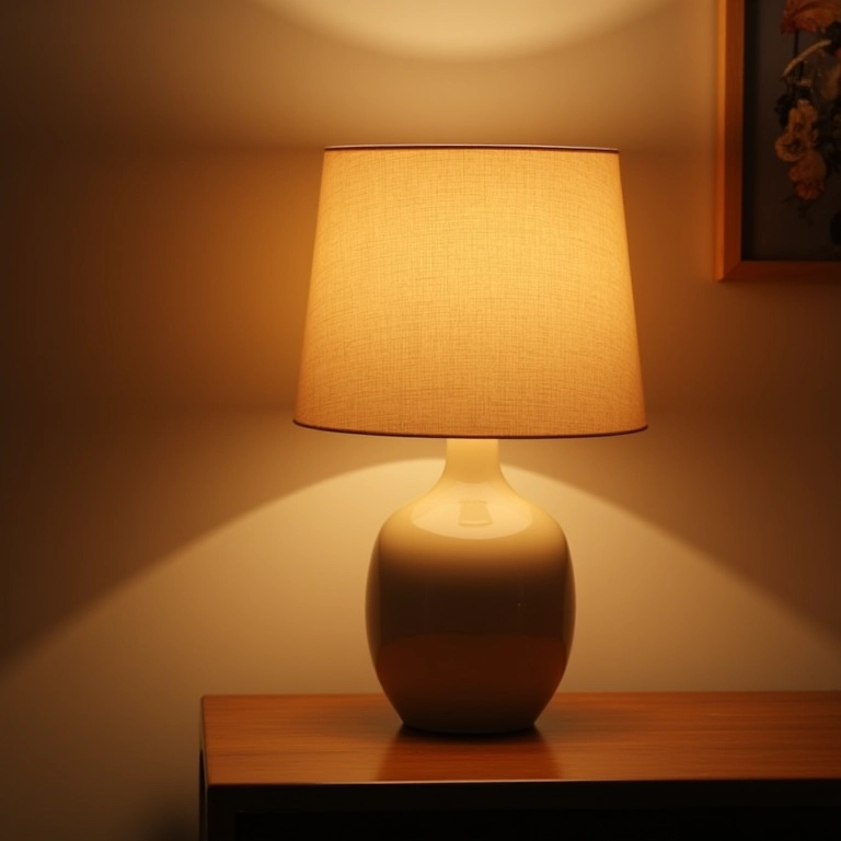 Abajur de mesa com cúpula de tecido da Bella Iluminação.