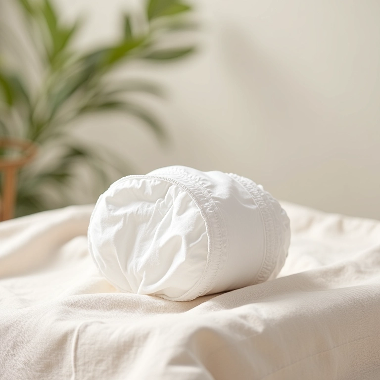 Absorvente reutilizável da Pantys em tecido de linho, luz suave.