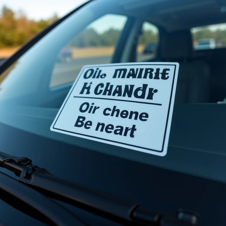 Adesivo de lembrete de troca de óleo no para-brisa do carro.