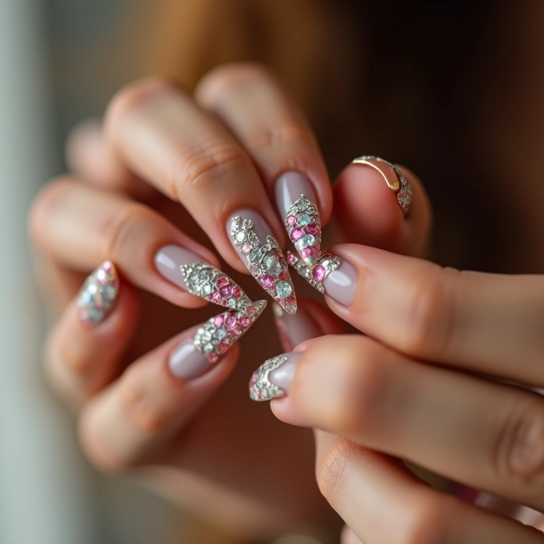 Adesivos de unha com pedrarias: praticidade.