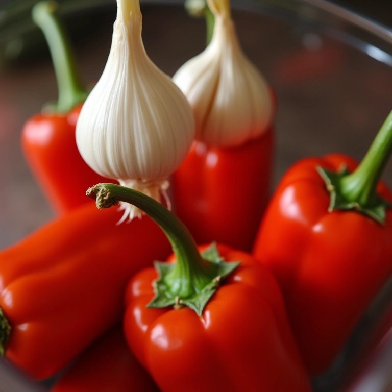 Adicionando alho à mistura da calda de pimenta.