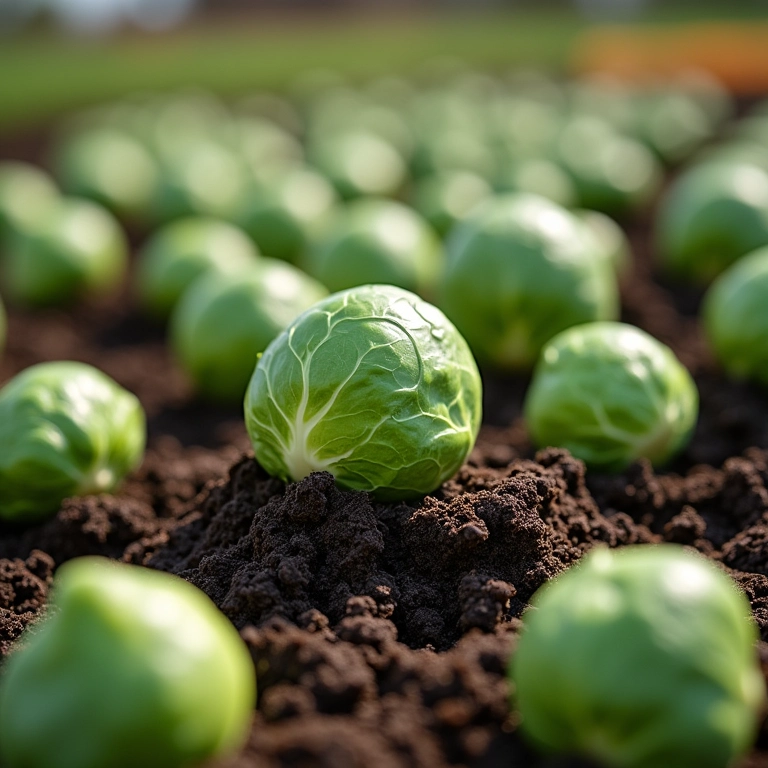 Adicionando fertilizante orgânico à couve de Bruxelas.