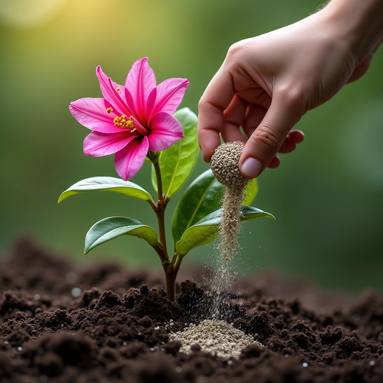 Adubação de azaleia com fertilizante adequado para uma florada exuberante.