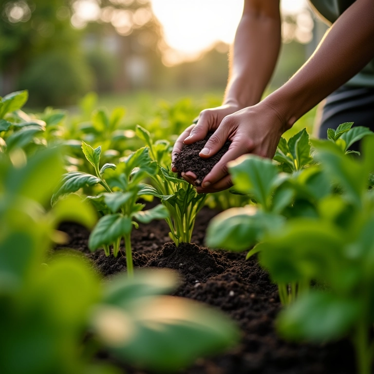 Adubação regular das plantas na horta da laje.