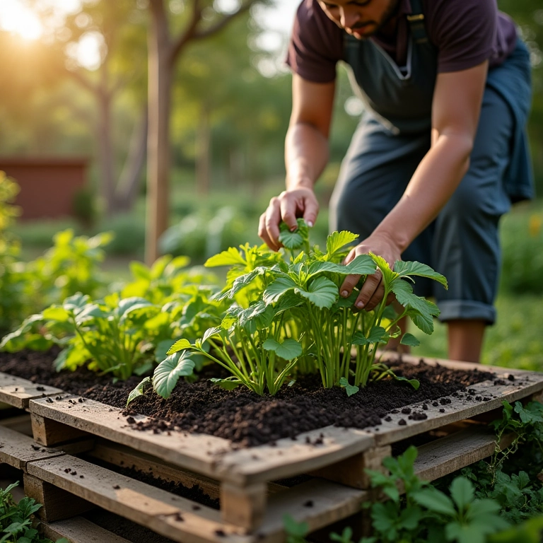 Adubação regular do solo da horta em pallet.