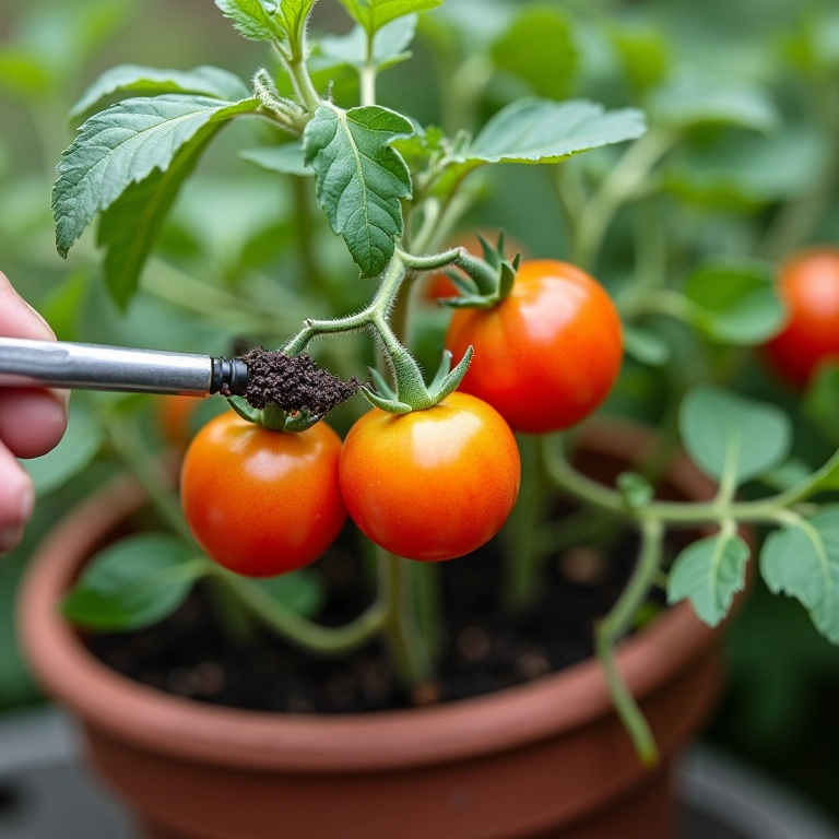 Adubando tomate cereja.