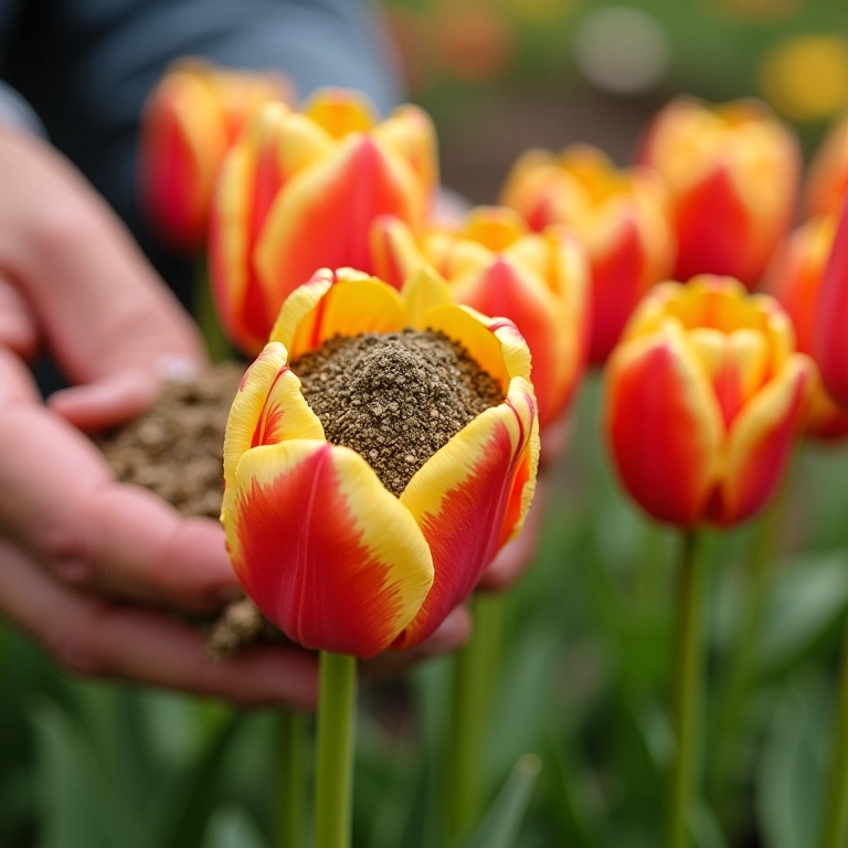 Adubando tulipas para um crescimento saudável.
