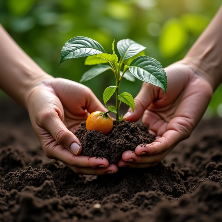 Adubando um pé de maracujá em vaso.