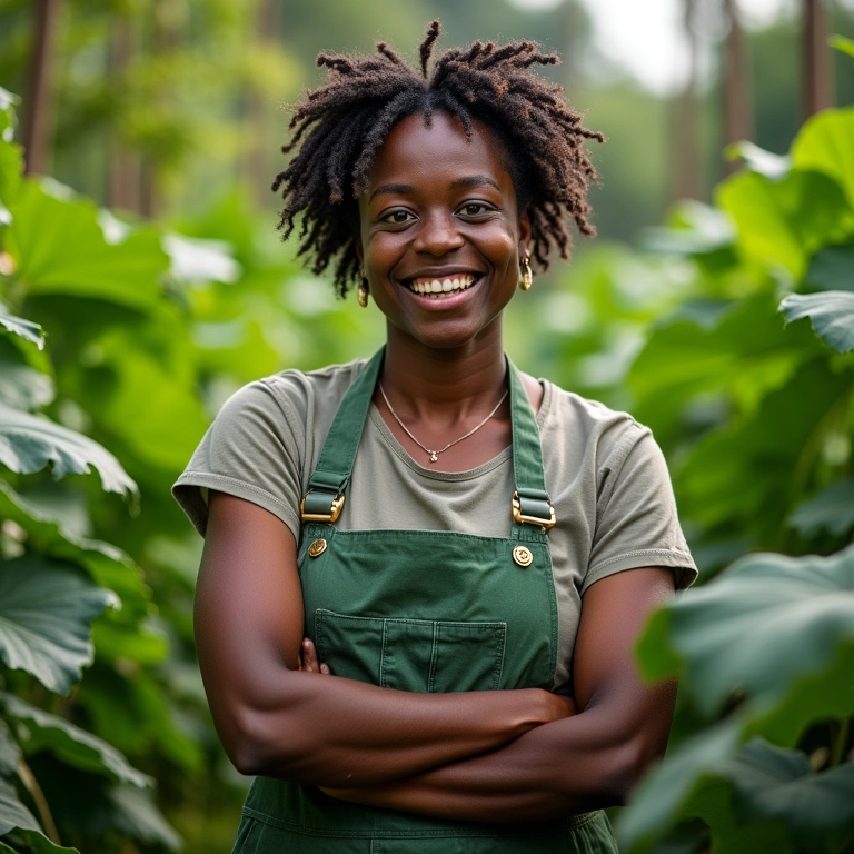 Agricultora dando dicas sobre o cultivo de quiabo.