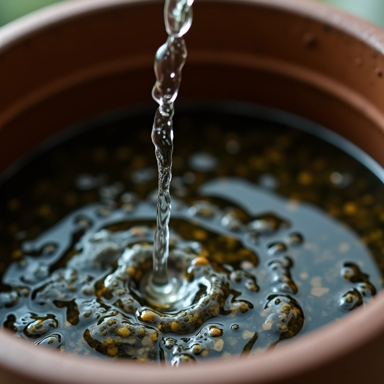 Água drenando de vaso com pedras no fundo.
