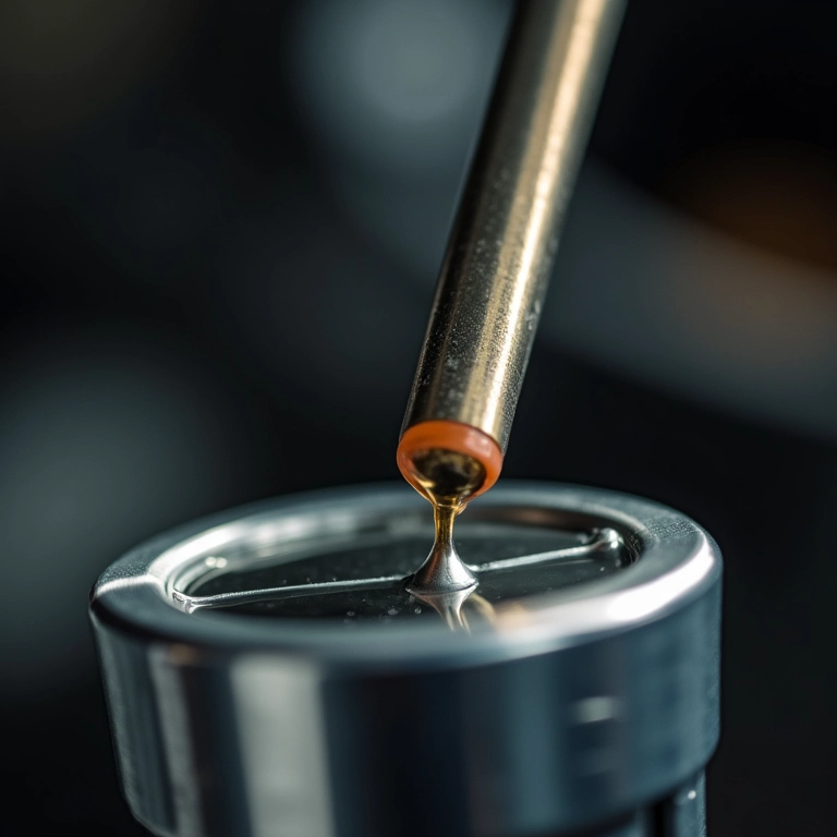 Agulha e bóia do carburador controlando o nível da cuba.