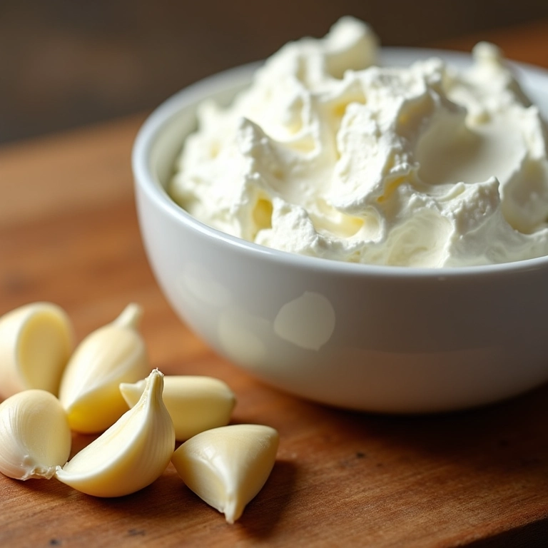 Alho fresco ao lado da ricota temperada.