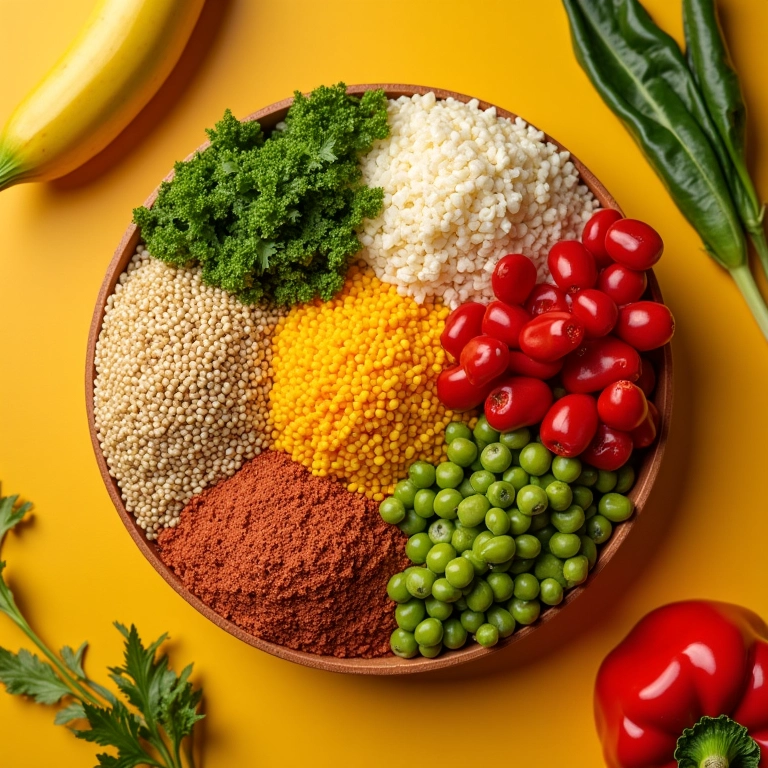 Alimentos sem glúten: quinoa, arroz, frutas e legumes.