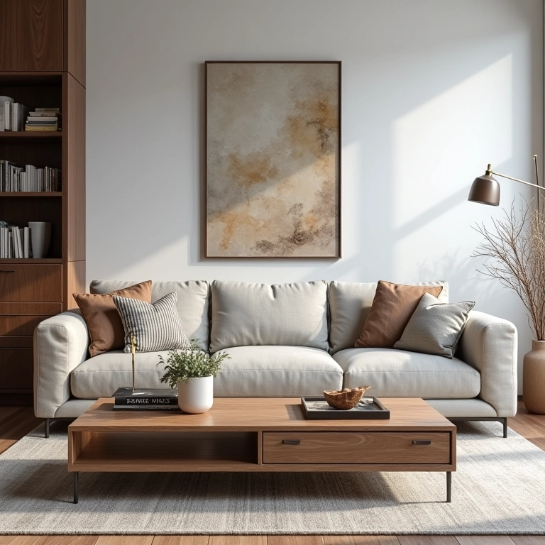 Altura ideal da mesa de centro em relação ao sofá na sala de estar.