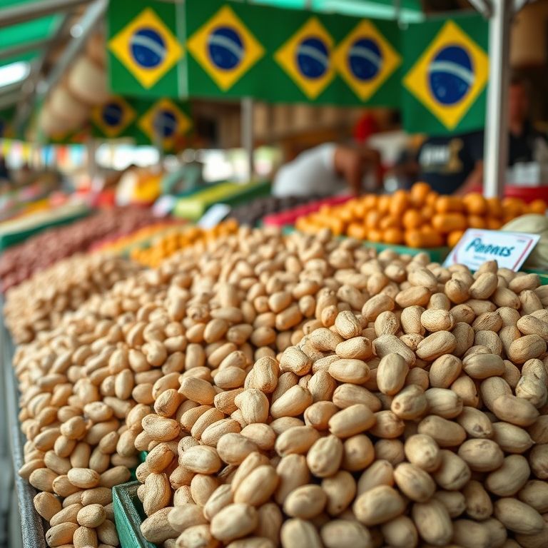 Amendoim fresco em barraca de feira, variedade e qualidade.