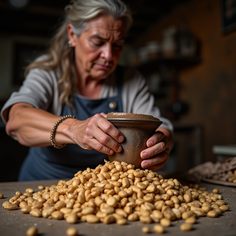 Amendoim sendo moído para paçoca.