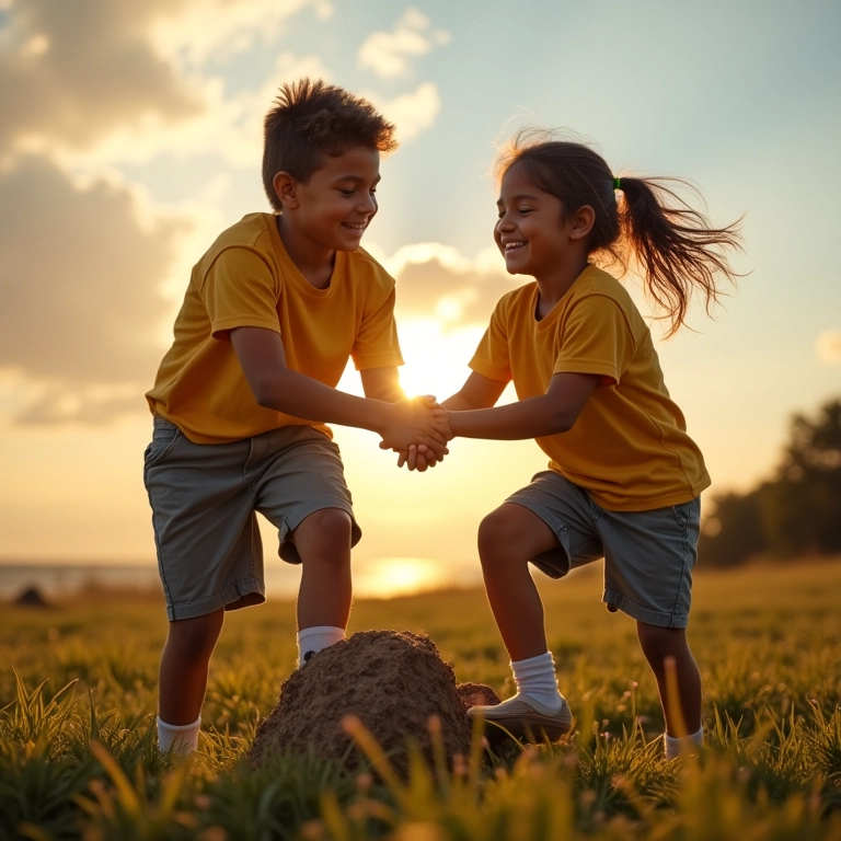 Amigos brasileiros superando um obstáculo juntos.