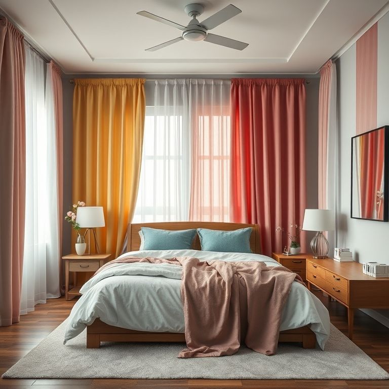 Amostras de cores e tecidos de cortinas combinando com a decoração.
