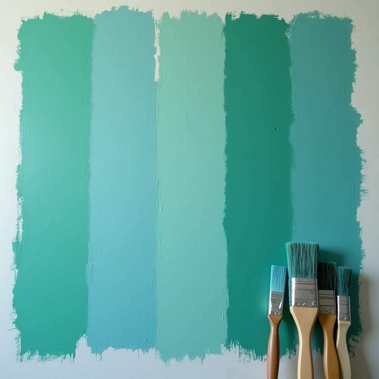 Amostras de tintas para lousa da Suvinil em tons de verde e azul.