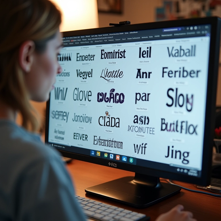 Amostras de tipografia exibidas em um monitor.
