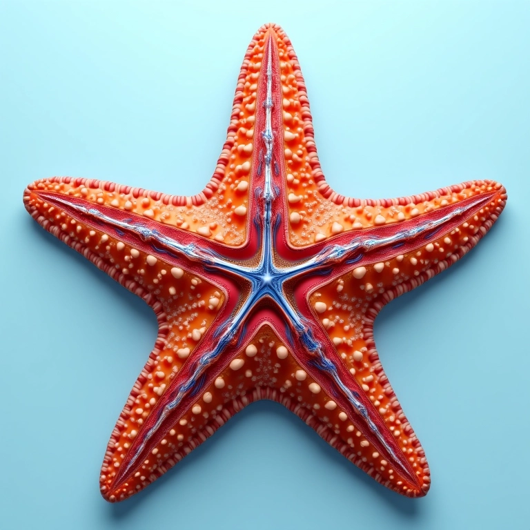 Anatomia da estrela do mar mostrando o sistema vascular aquático.
