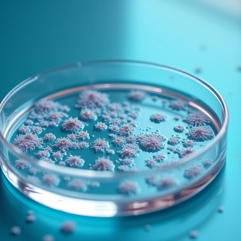 Antibiótico bactericida destruindo bactérias em laboratório.