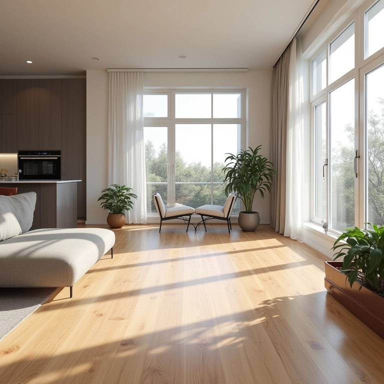 Apartamento moderno com diferentes tipos de piso laminado em cada ambiente.
