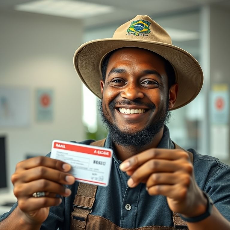Apicultor brasileiro recebendo carteira da previdência social.