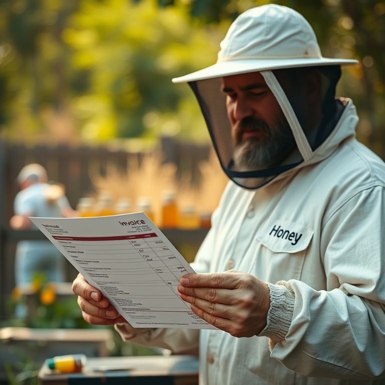 Apicultor MEI mostrando nota fiscal para cliente.