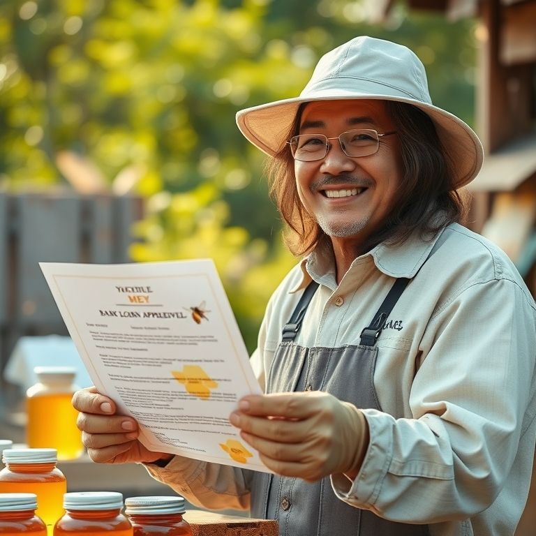Apicultor MEI recebendo aprovação de crédito bancário.