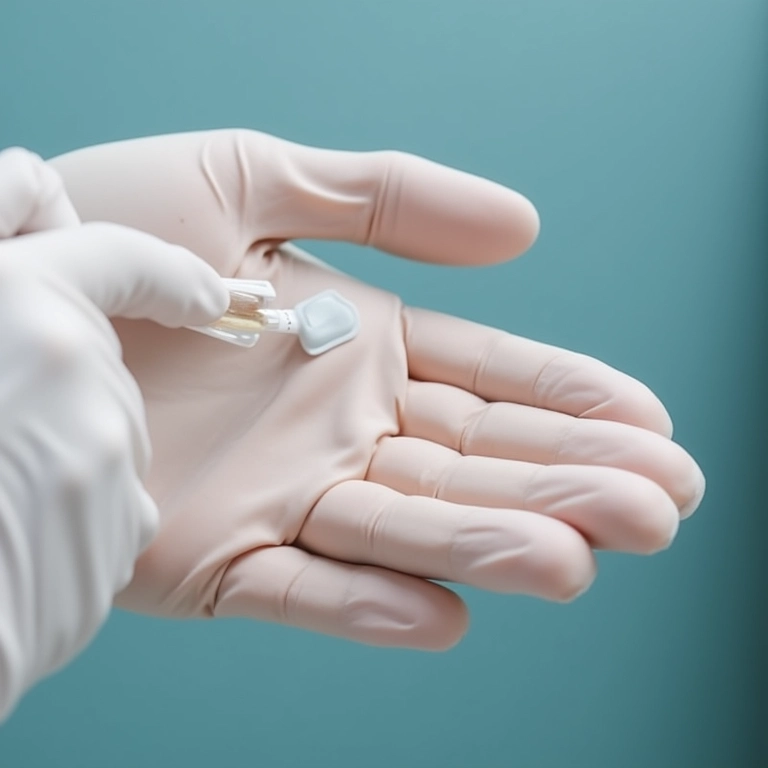 Aplicação controlada de creme com hidroquinona, com luvas.