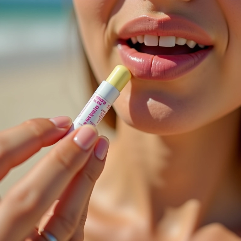 Aplicação correta do protetor solar labial.
