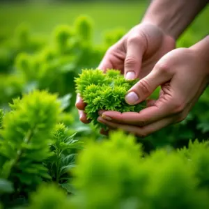 Aplicação de adubo foliar em plantas exuberantes.