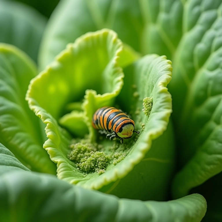 Aplicação de Bacillus Thuringiensis (Bt) contra lagartas em repolho.